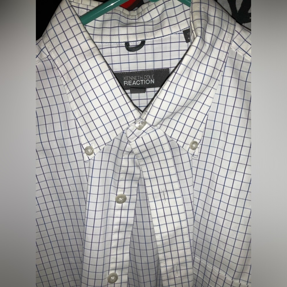 Kenneth Cole 16-16 1/2 34-35 Blue Gray Pattern Long Sleeve Dress Shirt - Picture 4 of 6